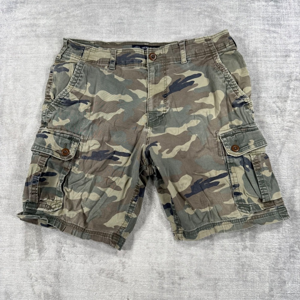 American Eagle Cargo Shorts Mens 38 Green Camo Active Flex Stretch Utility Y2K